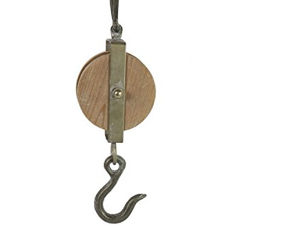 Seaside No.64 - Garderobenhaken als Flaschenzug mit Tau - ausgefallener Dekohaken aus Holz und Metall - nostalgische Seilwinde als Wandschmuck im maritimen Industriestil (klein)
