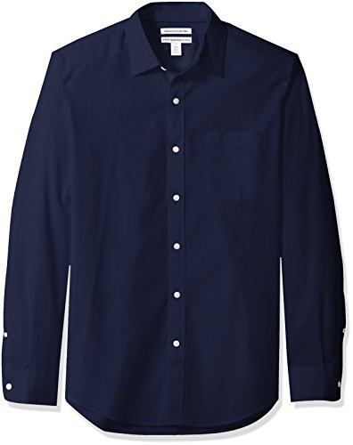 Amazon Essentials Camicia in Popeline a Maniche Lunghe Slim Uomo, Blu Marino, M