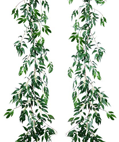 Artiflr 2 Pack Artificial Hanging Leaves Vines, 5.7 Ft Fake Willow Leaves Twigs Silk Plant Vines in Green for Indoor/Outdoor Wedding Decor