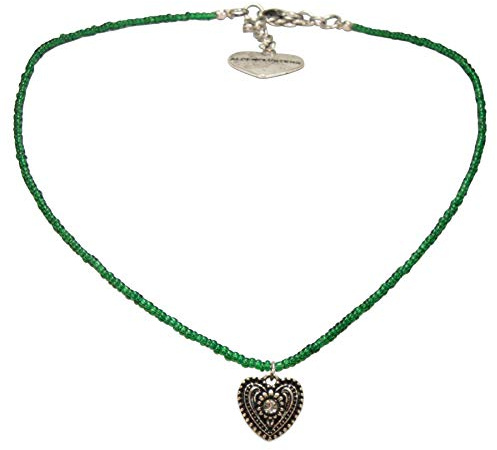 Alpenflüstern Filigrane Mini-Perlenhalskette Trachtenherz - Damen-Trachtenschmuck mit antik-Silber-farbenem Trachtenherz, Dirndlkette in traditionellen Farben DHK268