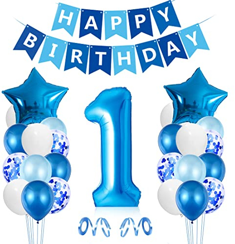 Zaloife Luftballon 1. Geburtstag Blau, Geburtstagsdeko 1 Jahr Junge, Folienballon 1. Geburtstag, Ballon deko 1. Geburtstag, Zahlenballon 1 Junge, Birthday Decorations Party Deko