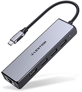 LENTION USB C Hub Ethernet mit 4K HDMI Ausgang, 3xUSB 3.0, Gigabit LAN Adapter Kompatibel 2024-2016 MacBook Pro 13/14/15/16, New Mac Air & Surface, Chromebook, Mehr (C25, Space Grau)