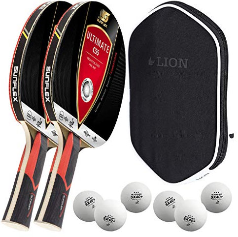 Sunflex 2 x Ultimate C55 Tischtennisschläger + Tischtennishülle + 2 x 3*** ITTF SX+ Tischtennisbälle | Tischtennisschlägerset | Tischtennis Profi Set