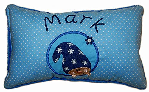 Momelie Blaues Schmusekissen * Kuschelkissen * Wichtel * mit Namen Bestickt * 17 x 29 cm * SK-bl_0008
