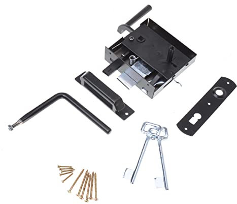 Aqbau® Kastenschloss Aufschraubschloss | Kastenschloss Stahl für Türen, Toren, Pforten | Aufschraubschloss links rechts | Kastenschloss Riegel und Falle (Links)