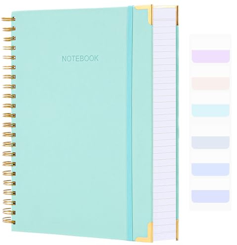 Amanple Spiral Notebook, College Ruled Notebook Journal, 8.5” x 11”, 300 Pages Leather Writing Journal for Women Men, A4 Hardcover Notebook for Work School, 24pcs Index Tabs, Teal