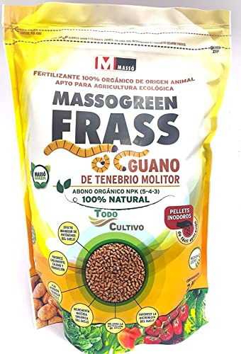 Guano del gusano Tenebrio Molitor (gusano de la harina) 2Kg, Fertilizante organico100% natural apto para agricultura ecologica.
