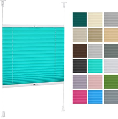 DECOOR Plissee ohne Bohren Thermorollo 25cm x 150cm Faltrollo Rollo für Fenster und Tür Nicht-invasive Fensterjalousien guter Sichtschutz und Sonnenschutz Verdunklungsrollo Überlappung 2 cm Azurblau