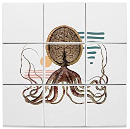 Fabulous Lot x9 Carreaux Céramique Décoratif 10,8 x 10,8 cm - Pieuvre Coquille de Noix Collage Art Surréalisme Grotesque (Taille totale 32,4 x 32,4cm)