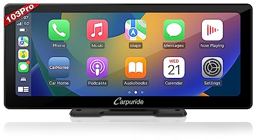 CARPURIDE W103 Pro 103” pour CarPlay et Android Auto avec Double Bluetooth | Caméra Arrière, Mirrorlink, GPS, Siri, FM, Bluetooth et écran Tactile 1080P pour une Installation Flexible en Voiture
