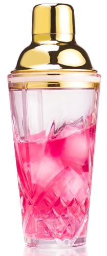Gbuxska Cocktail Shaker, 14.5 Oz Glass Drink Shakers Cocktail for Bars, Whiskey, Cocktails, Gold