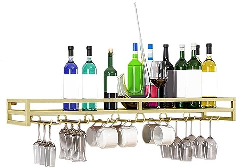 LIGUOYI Weinglashalter Metall, Weinregal Glashalter Wand Regal Stielgläserregal Leicht Zu Montieren Schwarz/Gold/Weiß Für Bar Küche, Multifunktional Platzsparend Weinglashalter Hangend