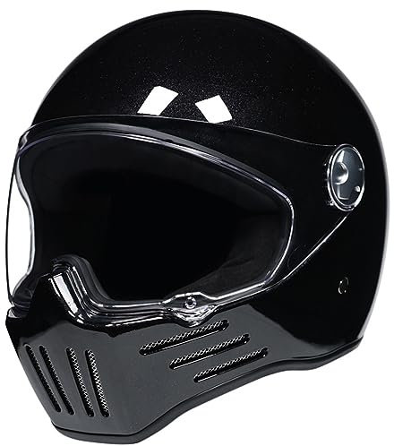 Motorrad-Klapphelm Mit Sonnenblende, Retro-Offroad-Helm, ECE/DOT-Zugelassener Lokomotiv-Moped-Helm, Für Erwachsene, Integralhelm F,L=(59-60cm)
