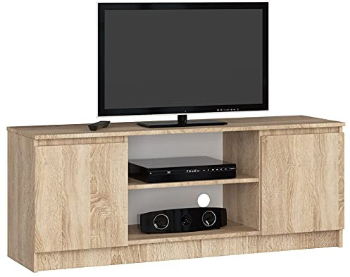 AKORD | Mobile per TV in Legno K 140 | Mobiletto Porta Televisione Soggiorno | un ripiano aperto | 2 Ripiani con Ante a Sinistra e a Destra | 55 x 140 x 40 cm | Peso 40kg | Colore Rovere di Sonoma