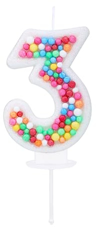 Kinsynko Regenbogenfarbene glitzernde Zahl 3 Geburtstagskerze, Kuchentopper für 3. Geburtstag und Jubiläum