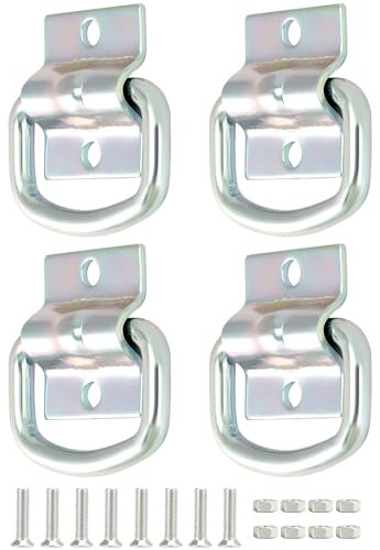 QWORK® Set di 4 robusti Occhielli di Ancoraggio ad Anello a D Occhielli di Fissaggio in Acciaio zincato ad Alta Resistenza, comprese staffe di Montaggio e Viti