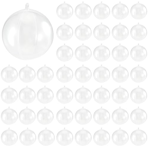 MAHIONG 50 palline da 6 cm, in plastica trasparente, riempibili, da appendere, per fai da te, rotonde, vuote, da riempire per Natale, feste, matrimoni, decorazioni per albero di Natale