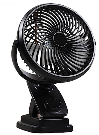 GANDUNQI Portable desk fan 7 inch automatic head shaker 10000 mA rechargeable fan portable stroller student dormitory outdoor kitchen car desk clip fan-Black
