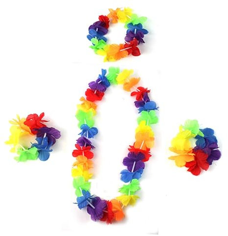 GOOHOCHY Colorful Flower Necklace 4 Stück Blumenkopfschmuck Blumengirlande Hawaii-Stirnband Hawaii-Girlande Blumenarmband Hawaii-Blumen-Halskette Bilden Kleidung Strand