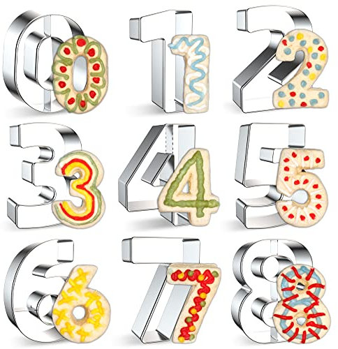 FUSOTO 9PCS Number Cookie Cutters Set, 4 Inches Number 0-8(6 Reverses to 9)