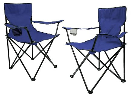 Spetebo Camping Klappstuhl mit Getränkehalter 2er Set - blau - Campingstuhl klappbar mit Tragetasche - Stuhl faltbar für Festival Freizeit Garten Angler Sessel Belastbarkeit bis 100 kg