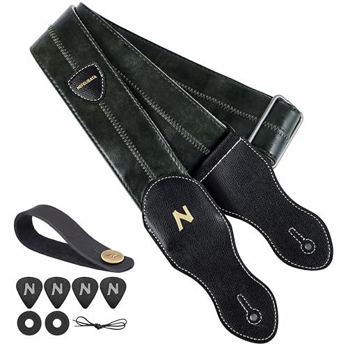 Nefelibata Gitarrengurt mit Plektrentasche, 5,8 cm, weiches veganes Leder, 60er-Jahre-Stil, Grün