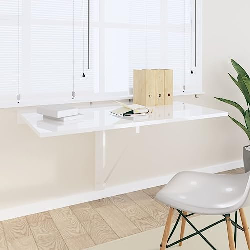 LAPOOH Wand-Klapptisch Hochglanz-Weiß 100x60x56 cm Holzwerkstoff, Klapptisch Wand, Wandtisch, Klappschreibtisch, Schreibtisch Klappbar Wand, Klapptisch Esstisch - 342649