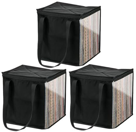 Feuerfest Schallplatten Aufbewahrungsbox Vinyl Schallplattenkoffer, Plattenkoffer für LPs, Record Box schwarz 110, Zusammenklappbare Aufbewahrungskiste, Schallplattenkoffer