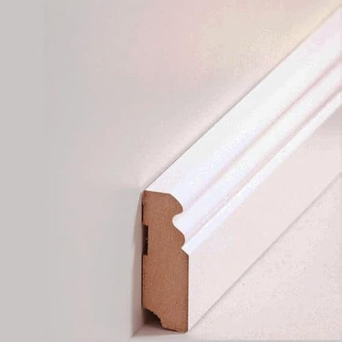 PROVISTON Lot de 25 plinthes en MDF - 19 x 58 x 2500 mm - Cœur en MDF blanc - À coller, visser et clouer - Plinthe