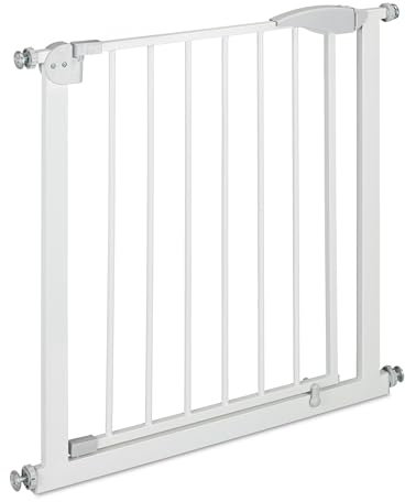 Relaxdays Türschutzgitter, ohne Bohren, Kinder & Hunde, Klemmgitter 76-82 cm, Absperrgitter erweiterbar, Stahl, weiß