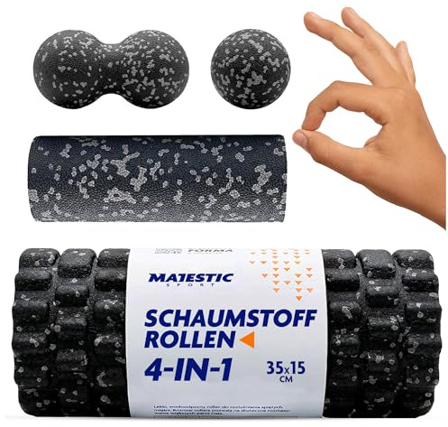 Faszienrolle 4-in-1 Set mit 3D-Texturmassage – Premium EPP-Schaum, hypoallergen | Faszienrolle + Smooth Roller + Duoball + Massageball Majestic Sport TENSO DURO – Komplettset für Selbstmassage | 3D-Texturmassage, EPP-Schaum, Hypoallergen, Faszienrolle + Smooth Roller + Duoball + Massageball