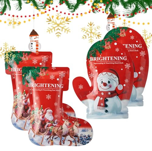 Feuchtigkeitsspendende Fußmaske und Handmaske, Peeling Fussmaske Socken, Intensiv Pflegende Fußmaske für Hornhaut Entfernen Fuß und Hand, Weihnachtsgeschenke Hornhaut Socken, 4 Paar