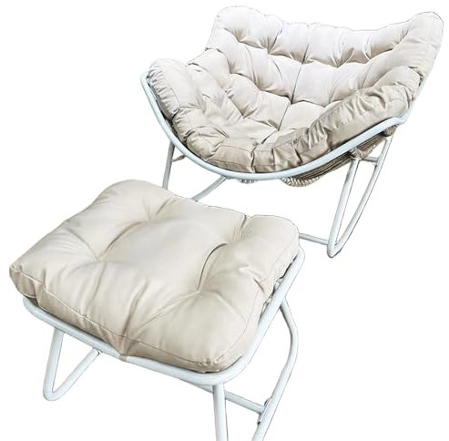 Relaxsessel mit Hocker Modern Technischer Samtstoff Fauler Schaukelstuhl Kippschutz Lesesessel Kann Sitzen, Liegen Oder Gelähmt Sein für Wohnzimmer, Schlafzimmer(White)