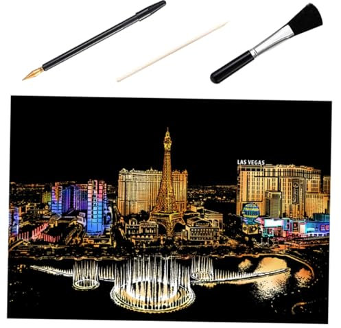 NUOBESTY Teiliges Diy Kratzbild Las Vegas Nachtansicht Mit Scratch Paper Bambus-kratzer Goldstift Und Schwarzem Pinsel Kreatives Rubbelpapier Für Erwachsene Zum Dekorativen Malen Und Bastel