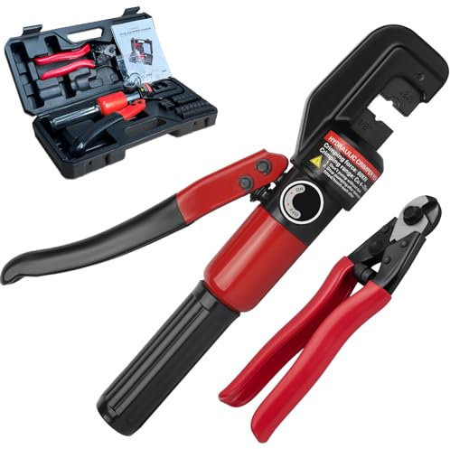 Toscoco Upgraded Hydraulic Crimping Tool and Cable Cutter, Hydraulic Cable Lug Crimper with 9 Dies, Wire Swaging Tool for 1/8 - 3/16 Stainless Steel Cable Railing Kit