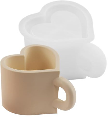 Walopola Molde para portavelas con forma de corazón,Molde para velas con forma de taza de té en forma de corazón,Molde de silicona antiadherente para taza de corazón, molde para velas - Molde de