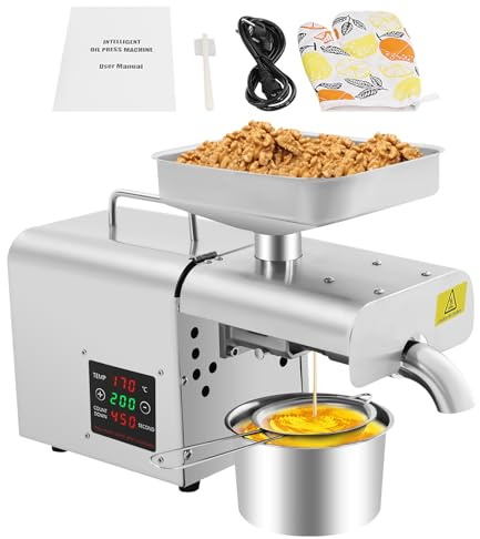 Fridgestea Elektrische Ölpresse für Kaltöl & Heiß, Ölpressmaschine für Nüsse, Erdnüsse, Sesam, 3-6 kg/Stunde, 50-250 °C, 610W