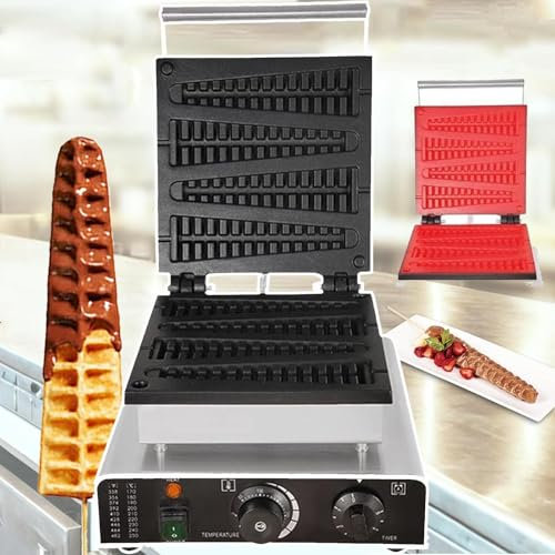 1750w Waffle Stick Maker | Waffles On A Stick | Stainless Steel Waffle Making Machine | Pine Tree Mould Iron Cast Pan| (4 Big)-Non-Stick Pan/Temperature 50-250°C/Timer 5 Min/Mold 22*1.5cm ,Black