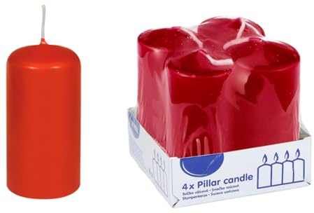 DeinPack 4 Stumpenkerzen rot HORECA | Ø 4 x 8 cm | Brenndauer: ca. 10 Stunden | Hochwertige Stumpenkerze | Adventskerzen | für Gastronomie, Hotels, Kirchen- Hochzeiten & Feierlichkeiten