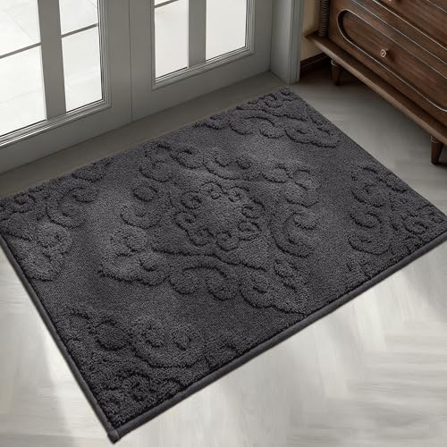 COSY HOMEER Tapis Entree Interieur 60 x 90 cm, Paillasson Intérieur Antidérapant Lavable, Tapis Pattes Chien Absorbant, Gris Foncé