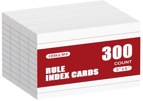 Index Cards 3x5 Inch - 300 Count Ruled Index Flash Cards for Studying, Lined Index Note Cards 3x5 Flashcards, Notecards 3 x 5 Lined Small Index Cards Ruled White 3x5 Cards for Office, School, Home