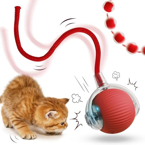JIASHA Interaktives Katzenspielzeug Katzenball,Katzenball Elektrisch,Katzenspielzeug Selbstbeschäftigung,Katzenspielzeu Elektrisch,Powerball Katze,mit LED Licht,mit Seil,USB Wiederaufladbarer(A)