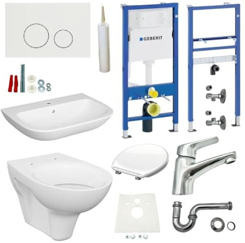 HGMBAD Set Spülkasten WC Vorwandelement Waschbecken 60 cm Armatur Bad Set