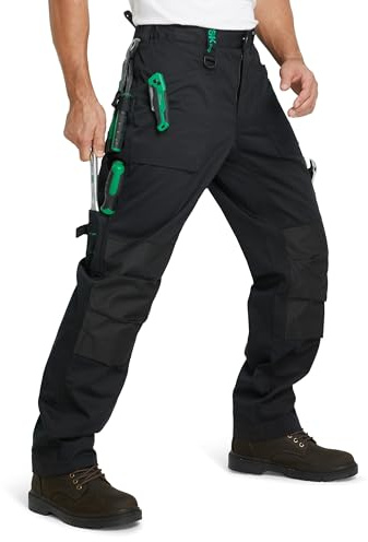 SKPRO Men's Work Pants, Cargo Pants with Reinforced Knee Pad Pockets, Relaxed Fit Carpenter Pants for Construction (Black, 32W×30L)