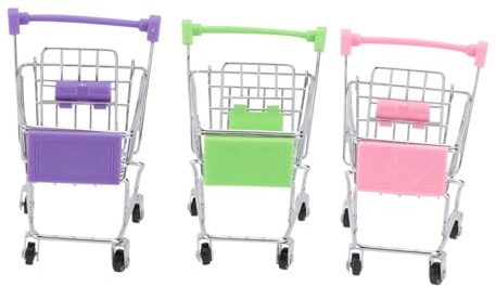 Mini Carrito de Compras de Hierro, Pack de 3, Juguete | Niños, Fácil de Mover, Organización de Escritorio, Uso para Maquillaje y Comestibles