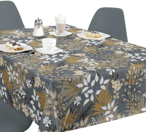 Wipe Clean PVC Tablecloth 140cmx200cm-Outdoor/Indoor Table Cloth Protector, Waterproof Summer Design, Easy Care Table Cover (Midnight Tropical Floral Leaves PVC Tablecloth)
