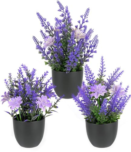 3 Stück Kunststoff Lavendel Pflanzen Klein Green Künstlicher Lavendel | Künstliche Pflanzen mit Topf, 20×13 cm im Topf, Indoor Dekor, Künstliche Pflanzen Wie Echt, für Hochzeit Geburtstag Garten
