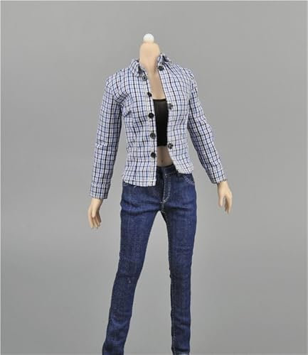 AMITD 1/6 Scale Female Soldier Model Figure Doll Long Sleeve Plaid Shirt Denim Jeans Vest Clothes for 12 inch Action Figure Doll Clothes Doll