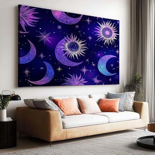 Peinture à l'huile Corps Célestes Fantastiques Affiche Toile Art Mural Peinture, Tableau sur Toile Lune Violette Féerique pour Décoration de Salon Décoration d'intérieur 120 x 60 cm (L x l) Sans Cadre