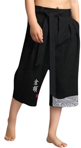 Pantalon Japonais Enfants Garçon Court en Lin, Pantalon Taro Traditionnel avec Cordon de Serrage, Vêtements Authentiques Pantacourt Japonais 4-15 Ans